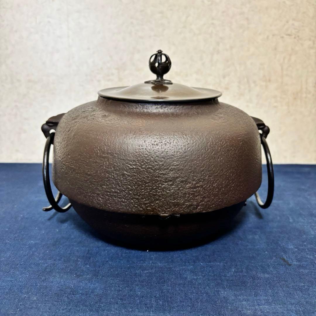 風呂 茶釜 電熱器 唐銅鬼面風炉釜 野々田製電熱器 敷板 茶道具 お点前道具
