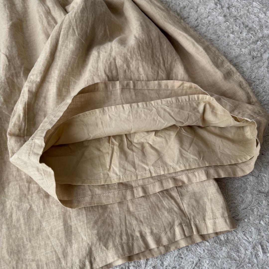 未使用 プランテーション リネン ガウチョパンツ ワイドパンツ ウエストゴム 麻