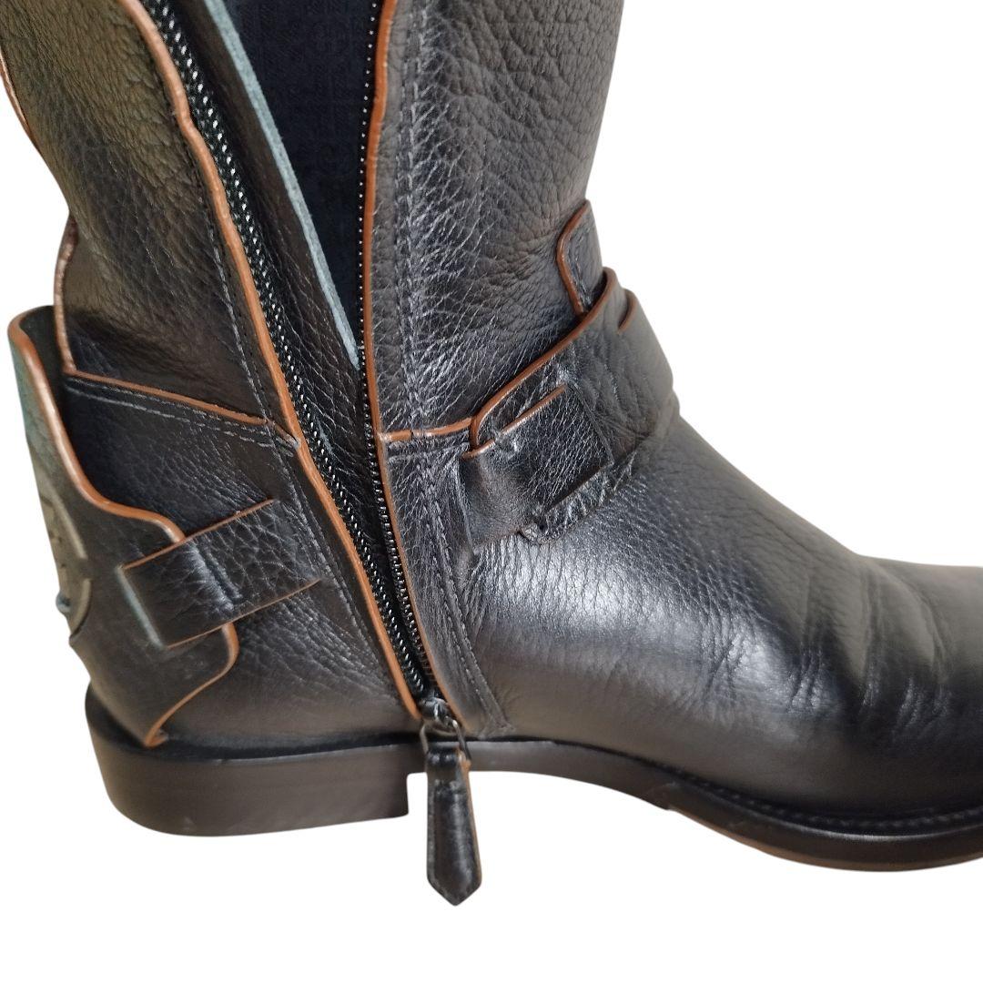 【美品】定価8.3万 トリーバーチ ロングブーツ 黒 レザー ロゴ 23cm