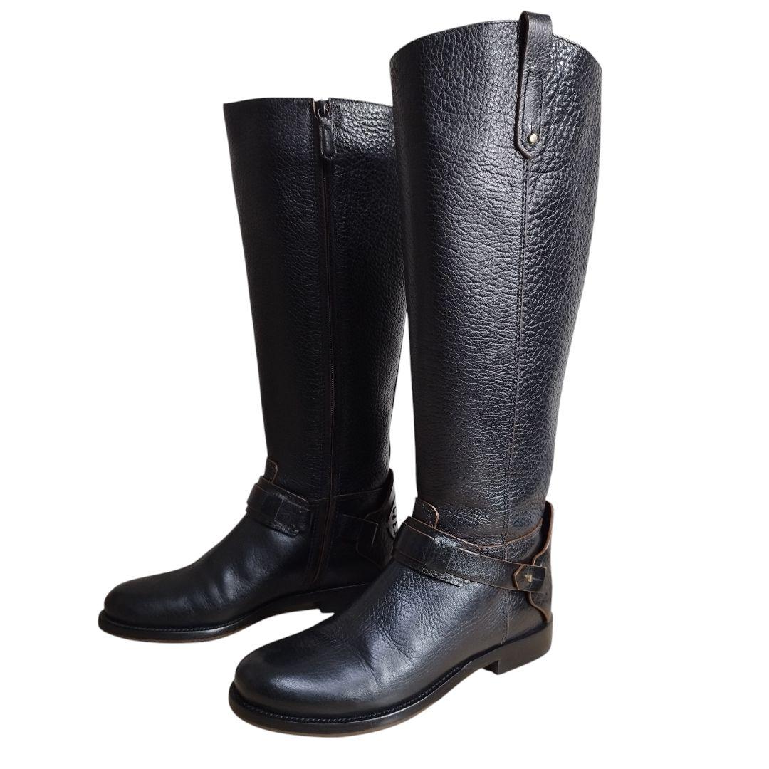 【美品】定価8.3万 トリーバーチ ロングブーツ 黒 レザー ロゴ 23cm