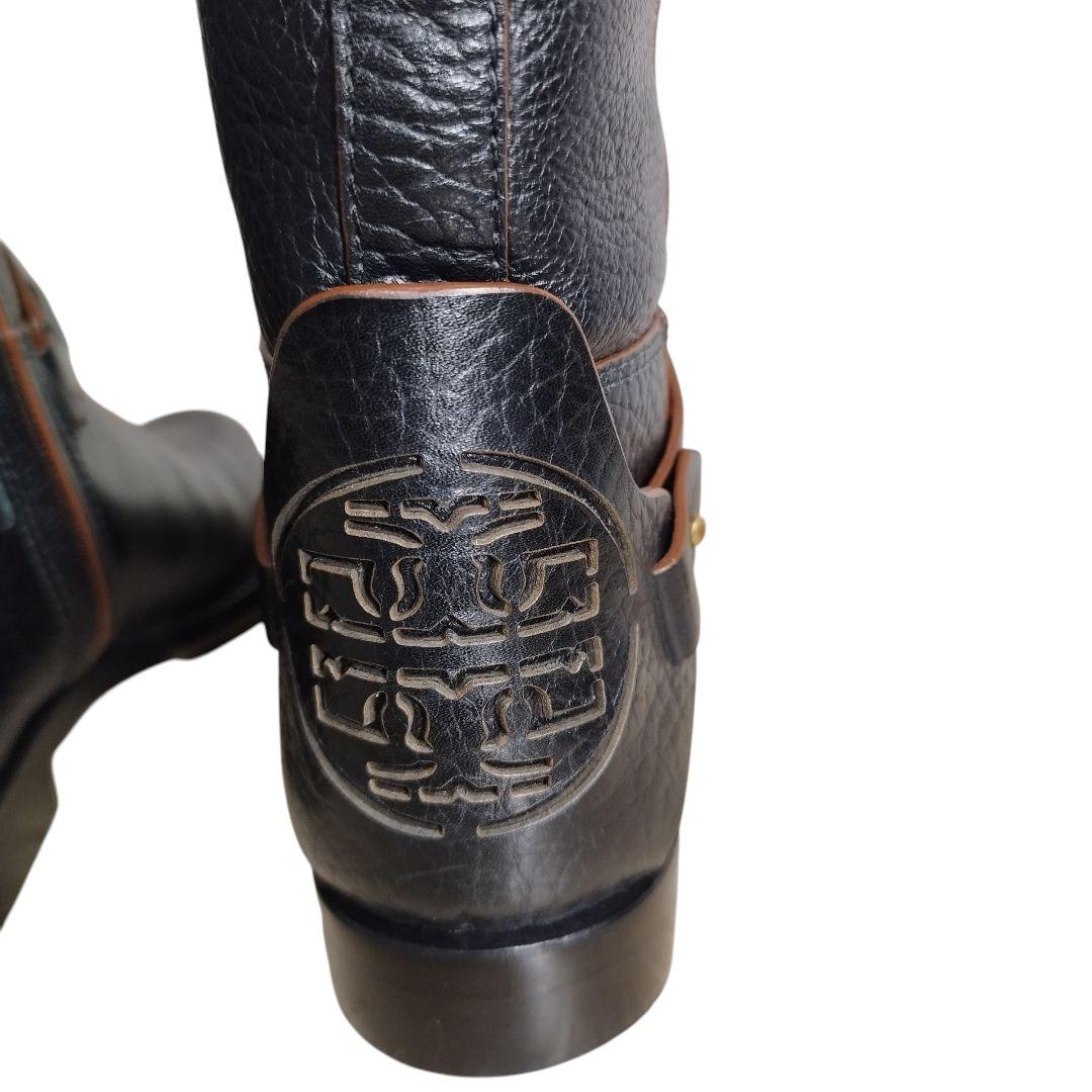 【美品】定価8.3万 トリーバーチ ロングブーツ 黒 レザー ロゴ 23cm