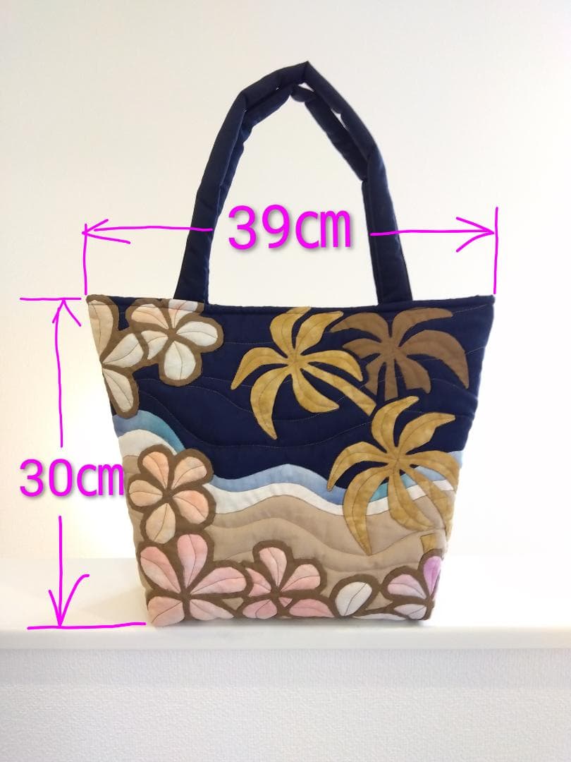 ハワイアンキルト　ハンドメイド　ヤシの木　プルメリアトートバッグ