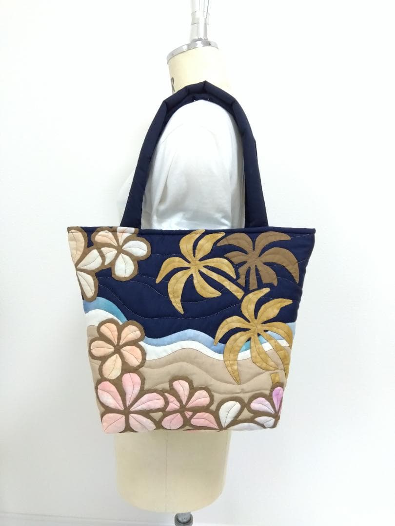 ハワイアンキルト　ハンドメイド　ヤシの木　プルメリアトートバッグ
