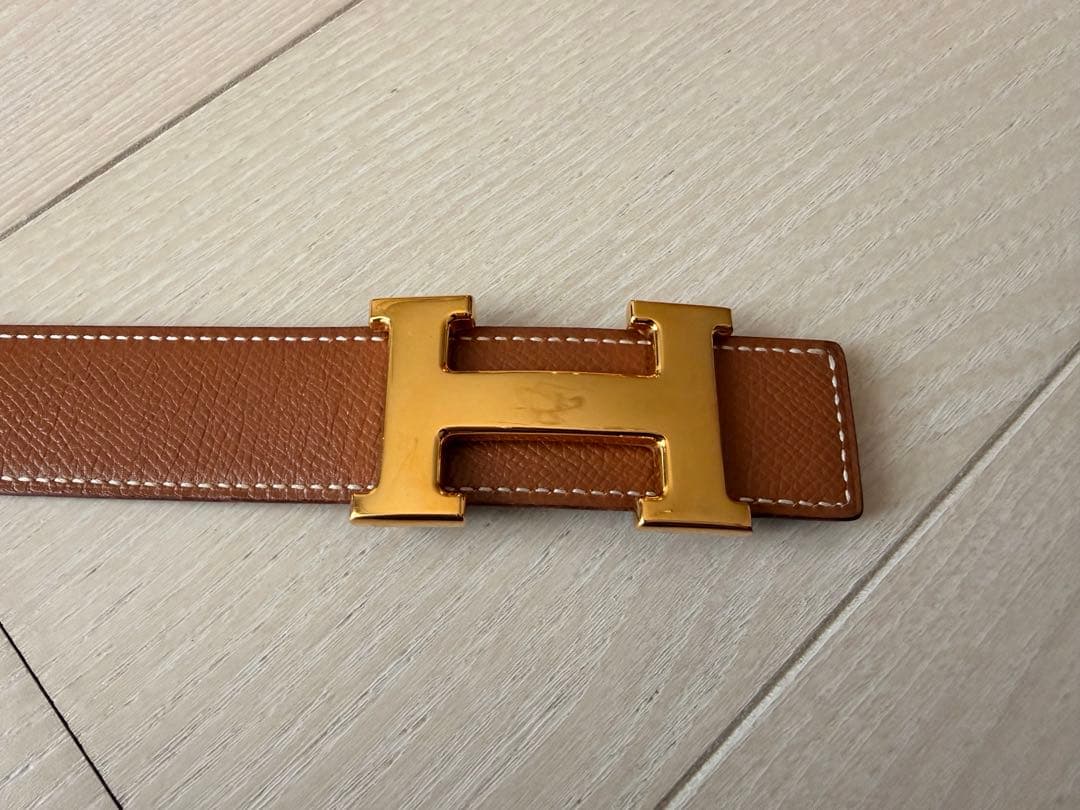 HERMES Hベルト ブラウン レザー 箱付き　あんしん鑑定済