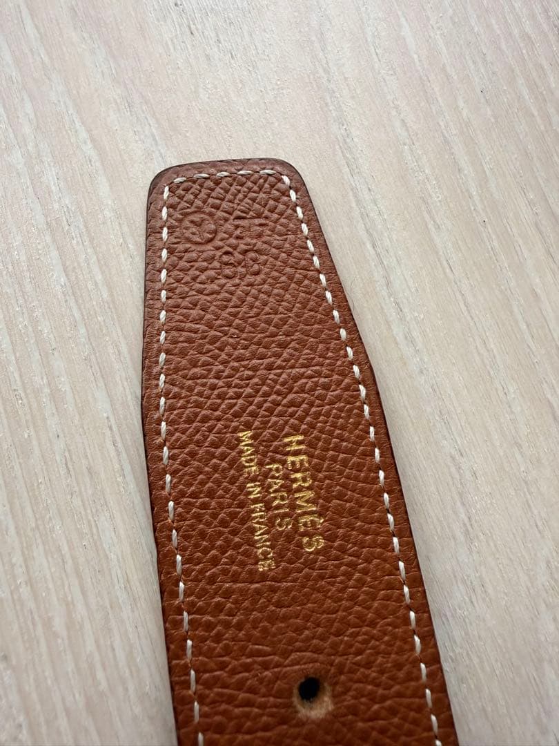 HERMES Hベルト ブラウン レザー 箱付き　あんしん鑑定済