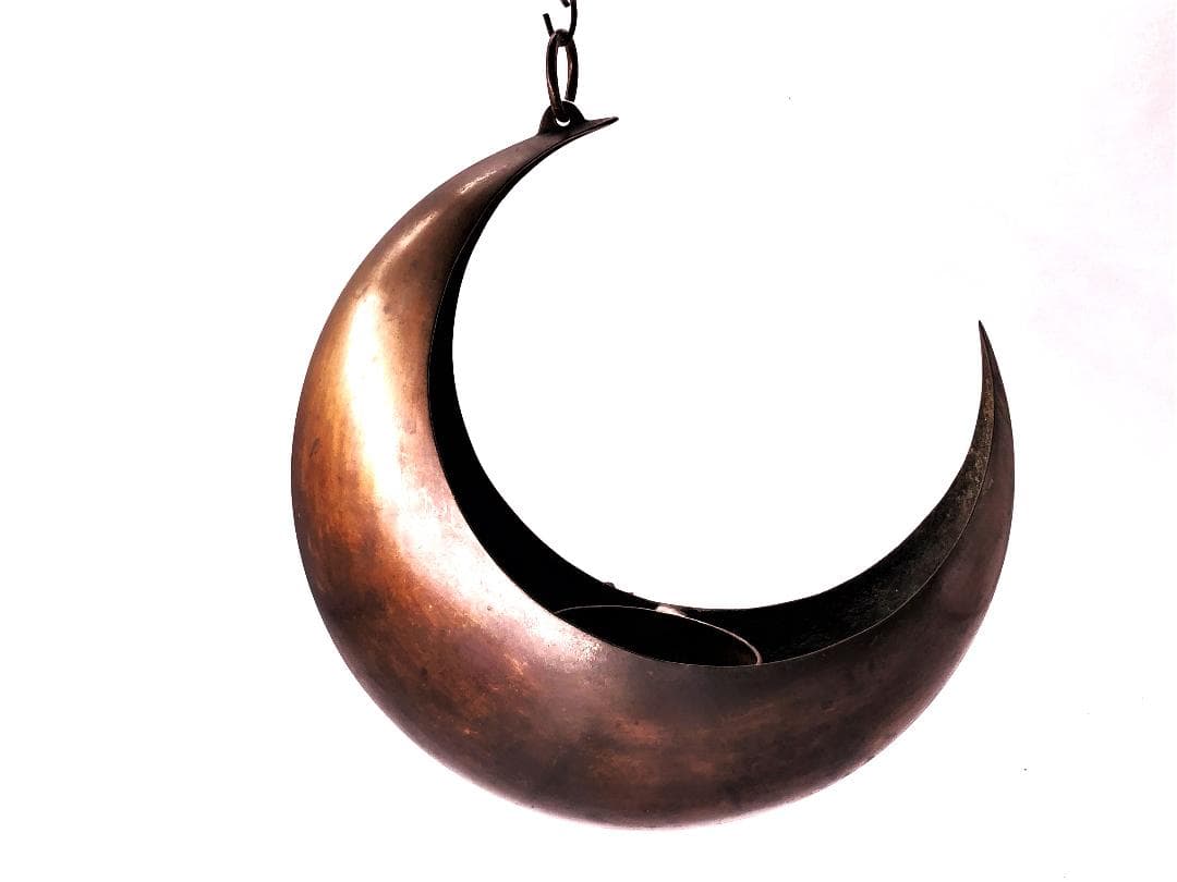 【 三日月形砂張吊花生 】　不如帰赤銅彫金　江戸～明治時代