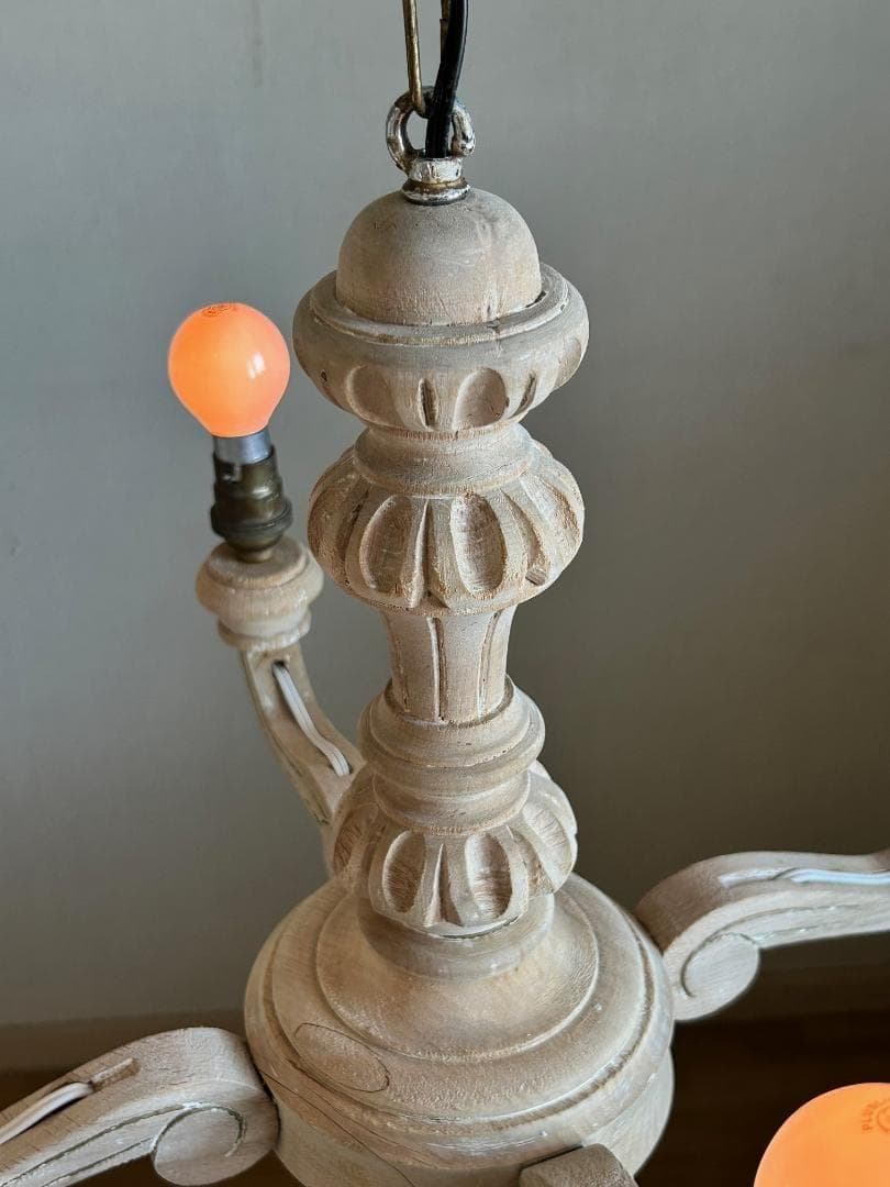 フランスアンティーク　木製シャンデリア　４灯　シャビー　店舗什器