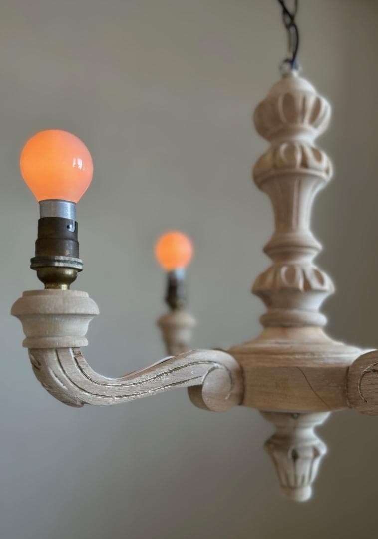 フランスアンティーク　木製シャンデリア　４灯　シャビー　店舗什器