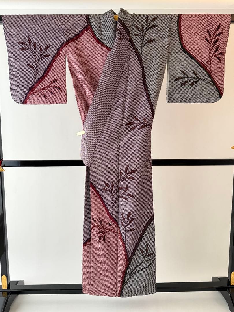 総絞り 訪問着 正絹 枝葉模様 幾何学文様 身丈155cm (新品未着用品)