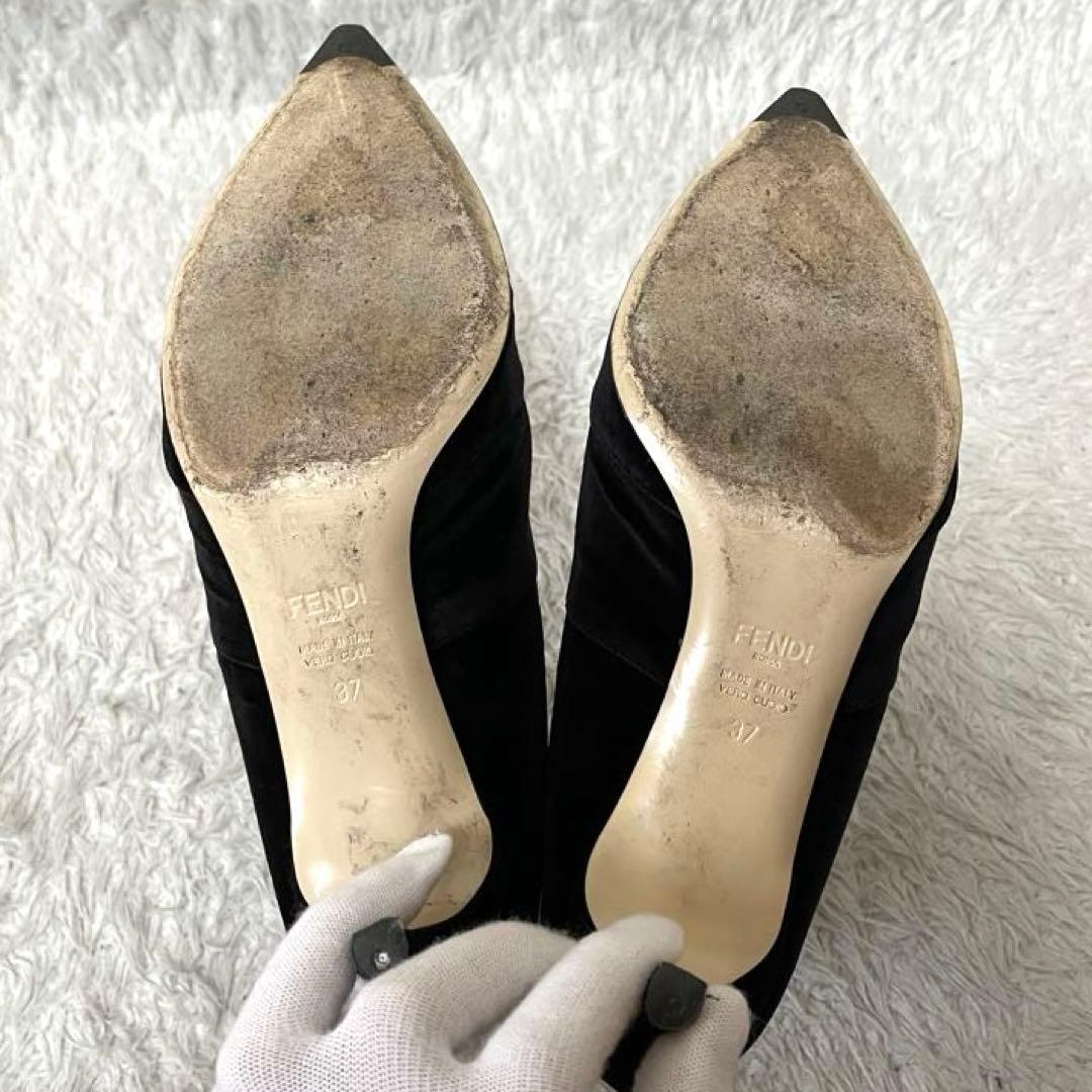 良品 FENDI　ロゴ入りソックスブーツ 37サイズ　24cm相当　スエード 黒