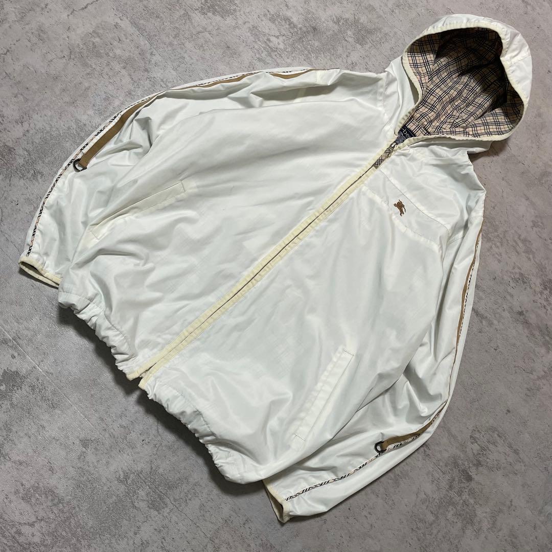 Burberry ロゴ 刺繍 ナイロン ジャケット M ホワイト ノバチェック