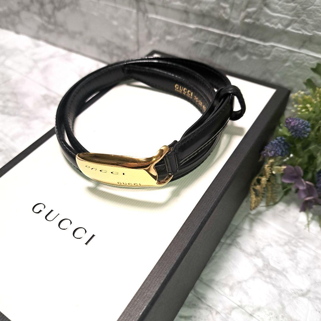 ✨️超美品✨️GUCCI グッチ ベルト ブラック レザー　 ゴールドバックル
