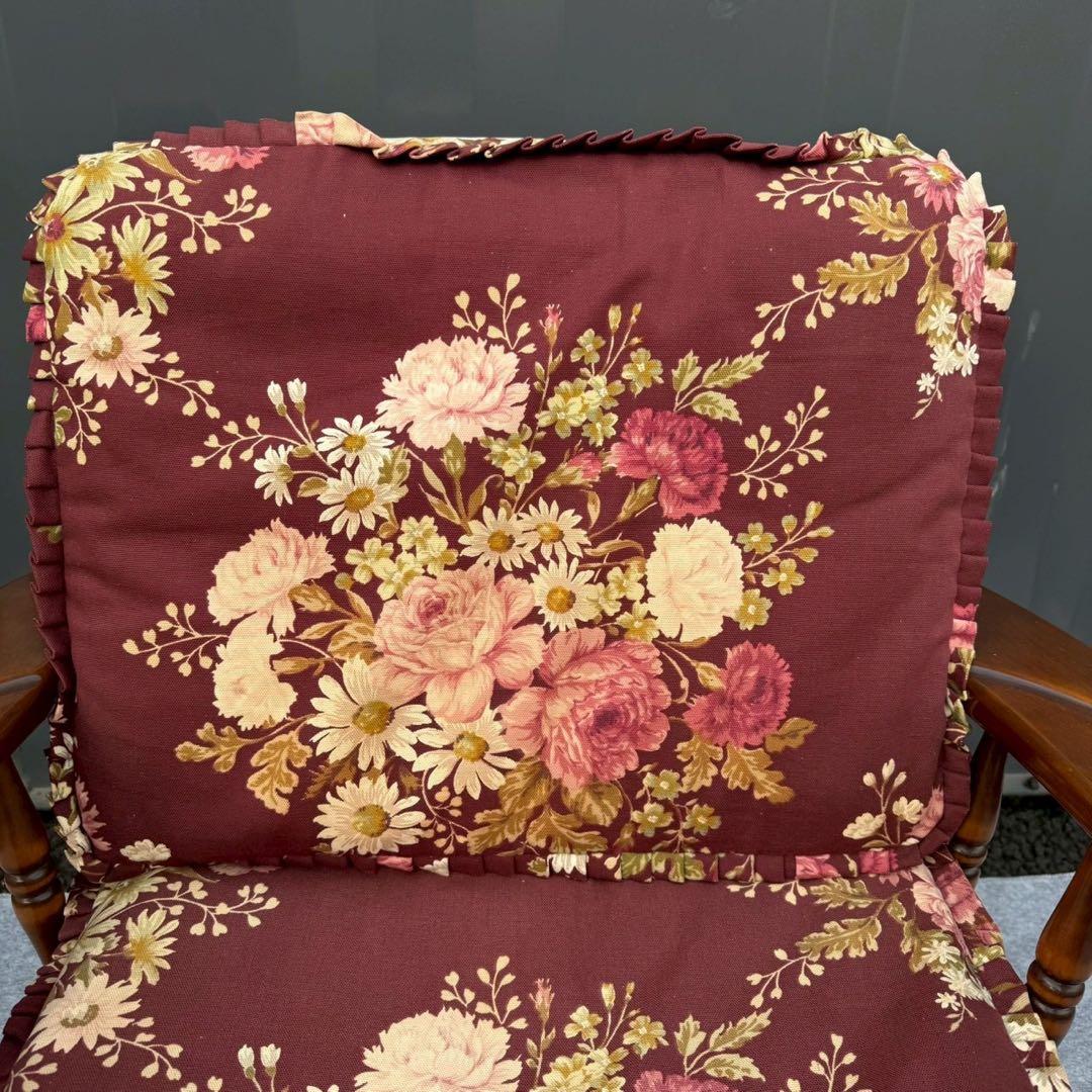 花柄 クッション 木製 アンティーク調 一人掛けチェア カリモク風②