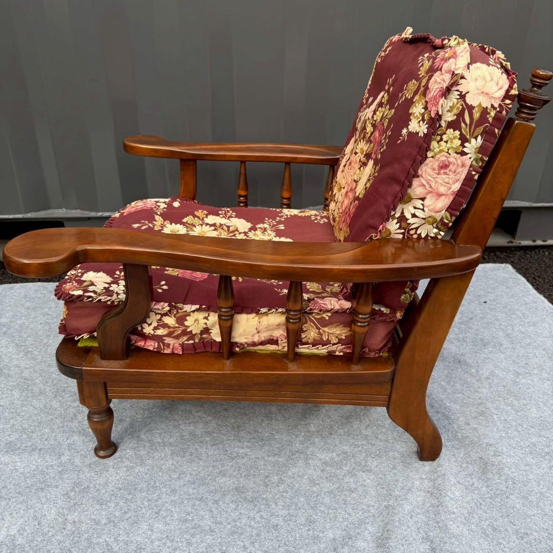 花柄 クッション 木製 アンティーク調 一人掛けチェア カリモク風②