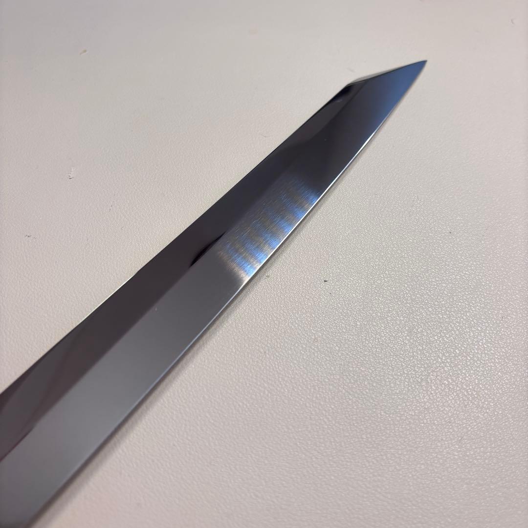 270mm 切付柳刃包丁 鏡面　黒檀黒水牛八角柄 刺身包丁 【全鋼】'鞘付き
