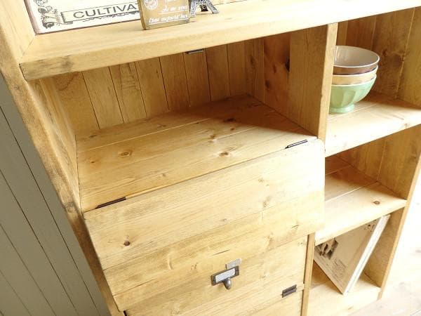 サイズデザインオーダー可！４枚バッタン扉キャビネット●ナチュラルブラウン受注製作