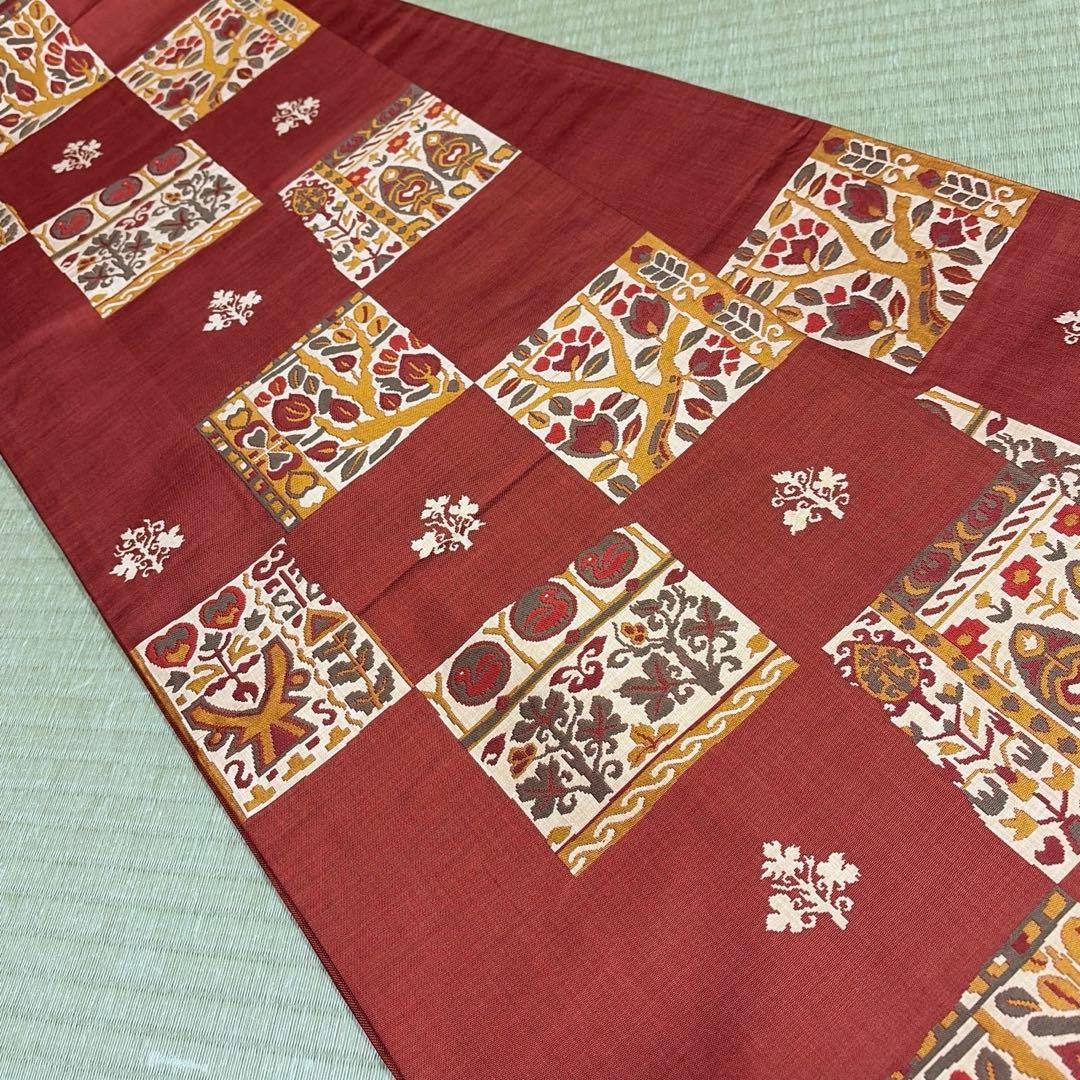 正絹　袋帯【木屋太】《市松模様　抽象花】