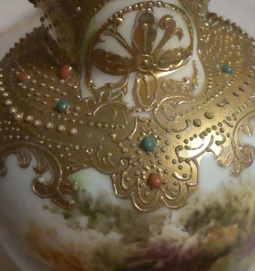 美*穂様 オールドノリタケ 金彩 メイプルリーフ エナメルビジューの美しい風景絵