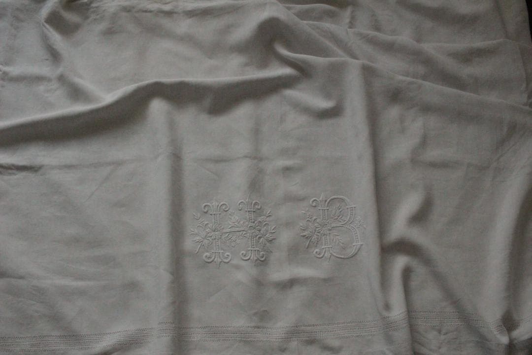 フランスアンティークイニシャルシーツ/モノグラムカバー/MONOGRAM“HB”