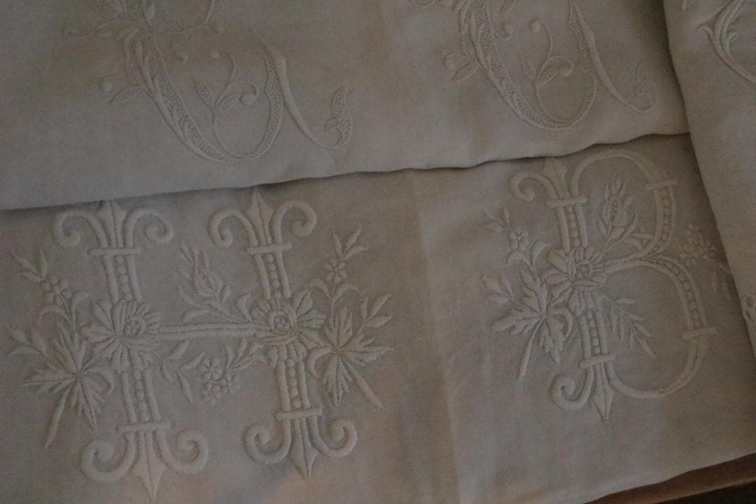 フランスアンティークイニシャルシーツ/モノグラムカバー/MONOGRAM“HB”