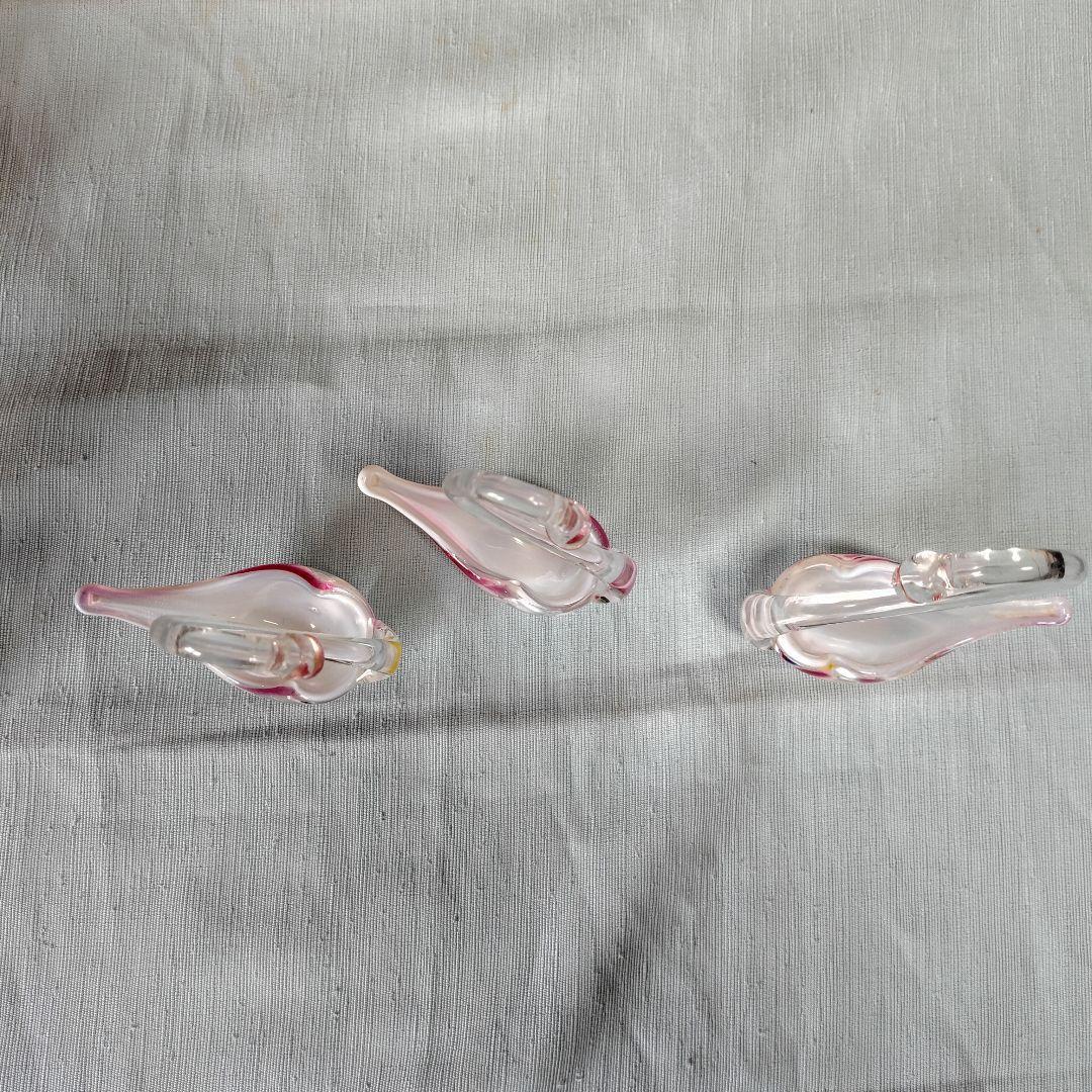 ボヘミアンクリスタル白鳥夫婦と同ガラス製子白鳥3羽家族