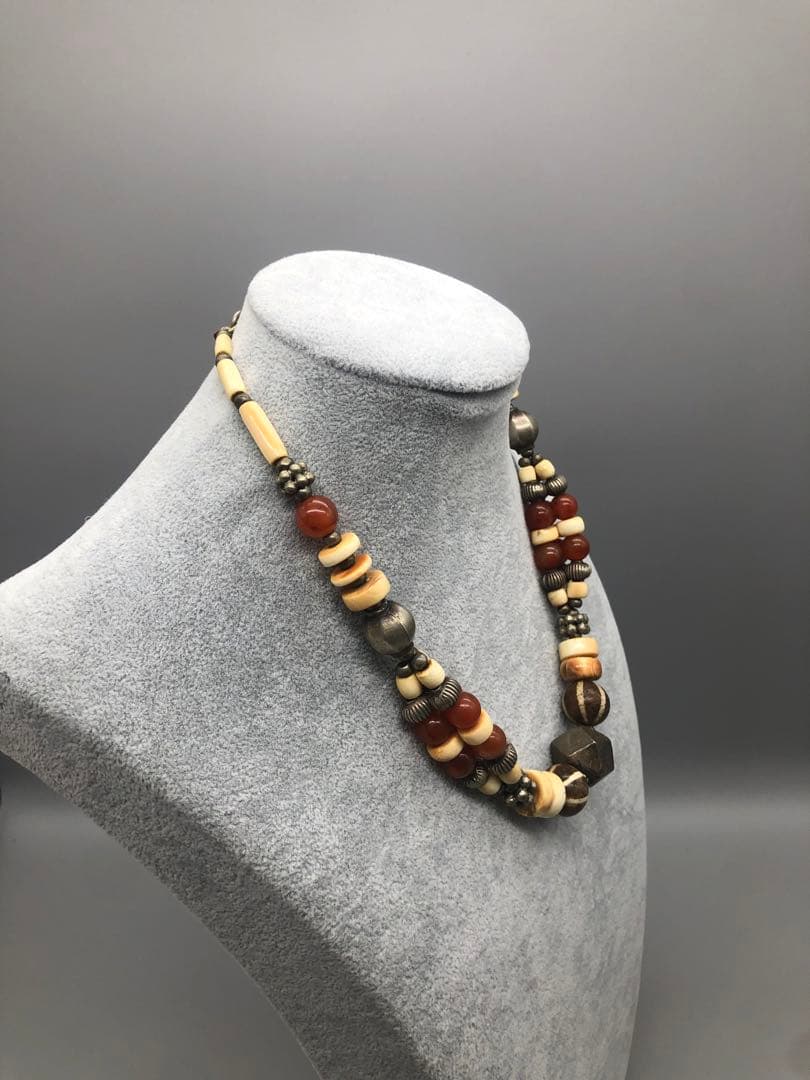 ボーン金属天然石ビーズビンテージボヘミアンエスニックネックレス伝統工芸男女兼用