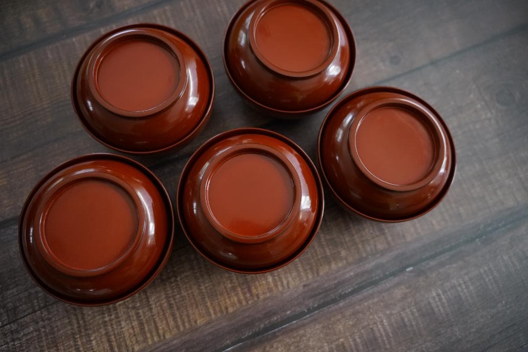 輪島塗　根来塗り　廣椀　雑煮椀　５客　塗師作