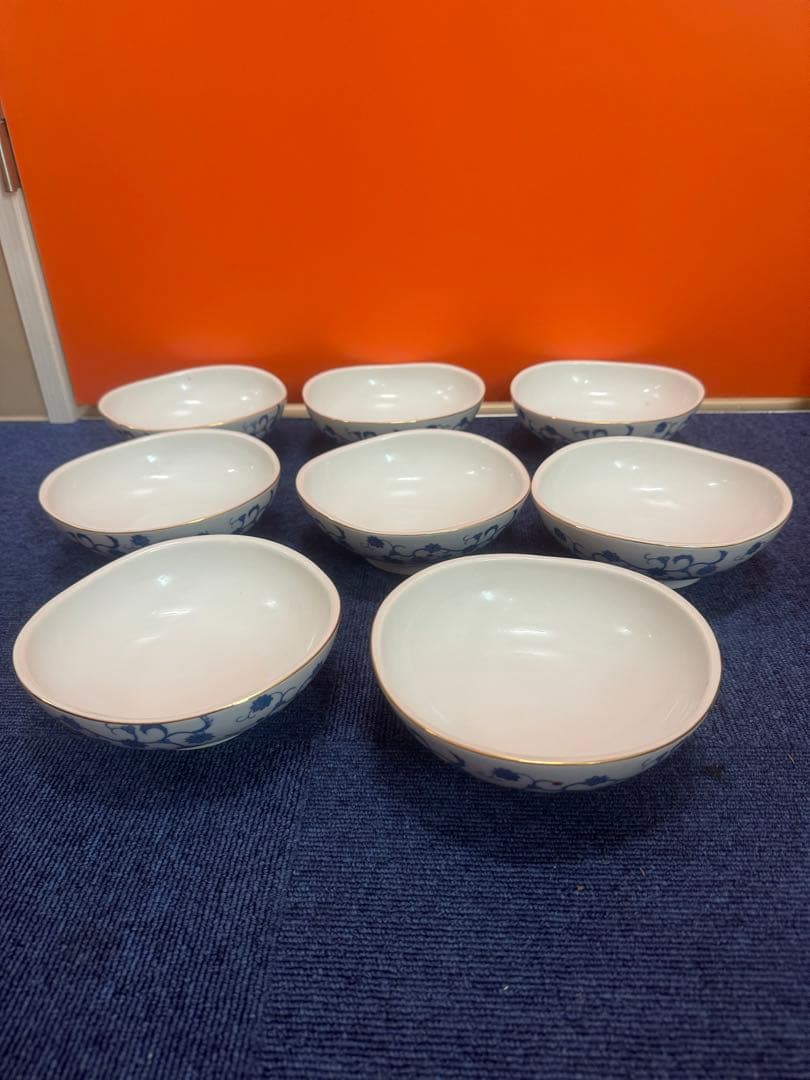 1699 深川製磁　花柄中鉢　8客　16cm 金彩