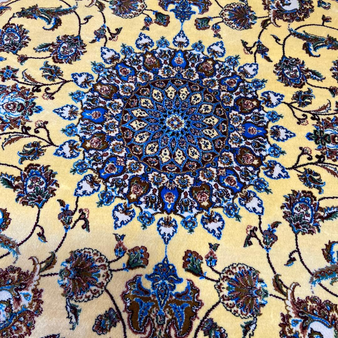 FDJ 　ベルギー製 ペルシャ絨毯 カーペット 花柄の黄色いラグ