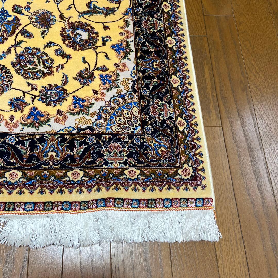 FDJ 　ベルギー製 ペルシャ絨毯 カーペット 花柄の黄色いラグ