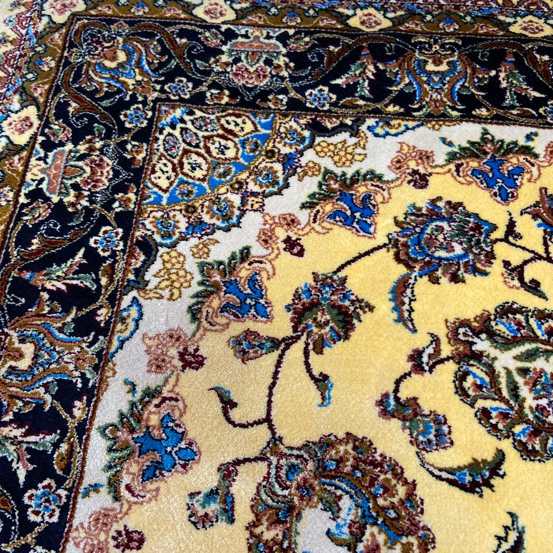 FDJ 　ベルギー製 ペルシャ絨毯 カーペット 花柄の黄色いラグ