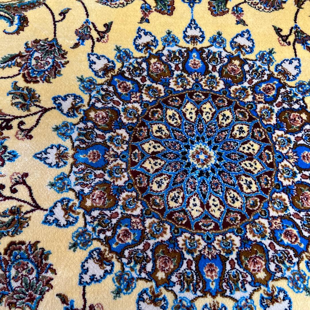 FDJ 　ベルギー製 ペルシャ絨毯 カーペット 花柄の黄色いラグ