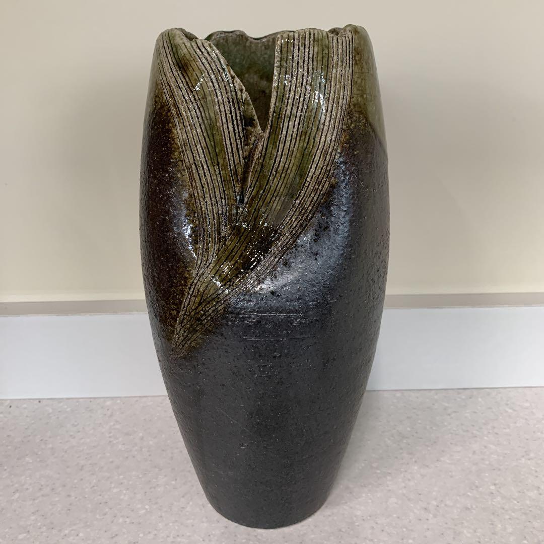 【花瓶/三彩作】信楽焼　白梅　10号　長花瓶　百選　陶芸品　陶器