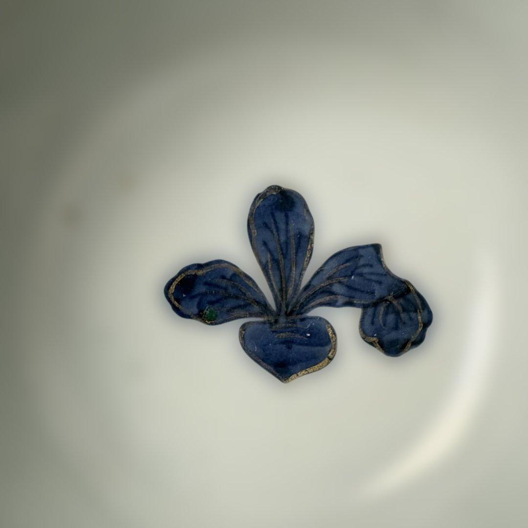 幕末〜明治時代　染錦かぶ文様蓋物　五客　蝶　可愛らしい器　料理屋