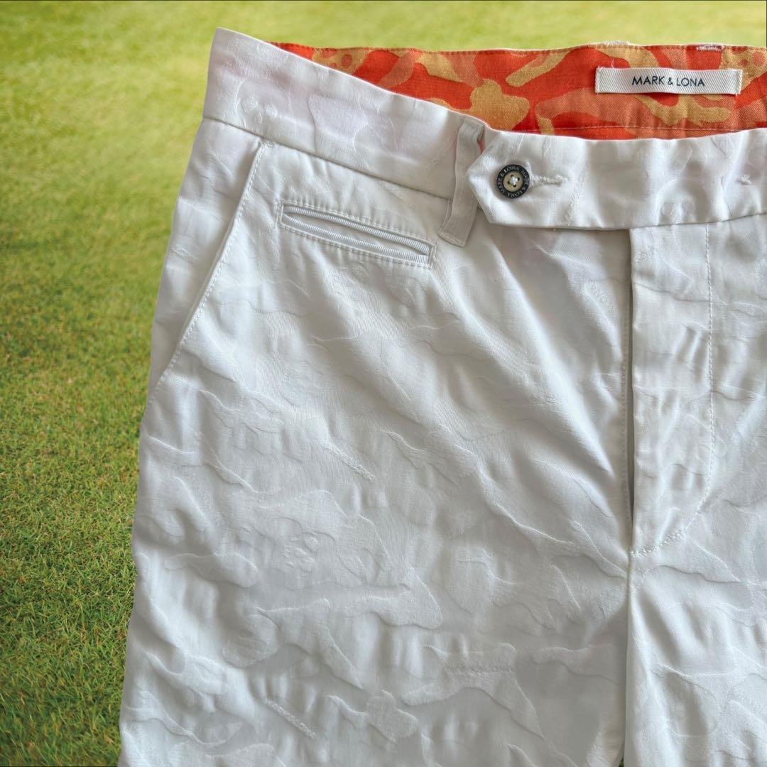 マークアンドロナ　パンツ　M〜L相当　白　ホワイト　総柄　スカル　迷彩　コットン