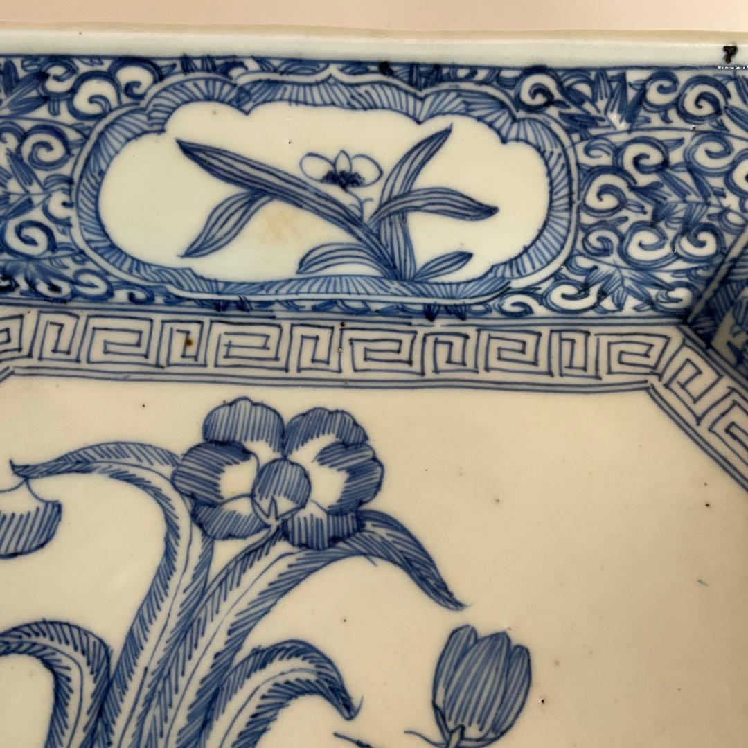 陶磁器　古伊万里　染付草花文八角皿　江戸時代中期〜後期頃　名品