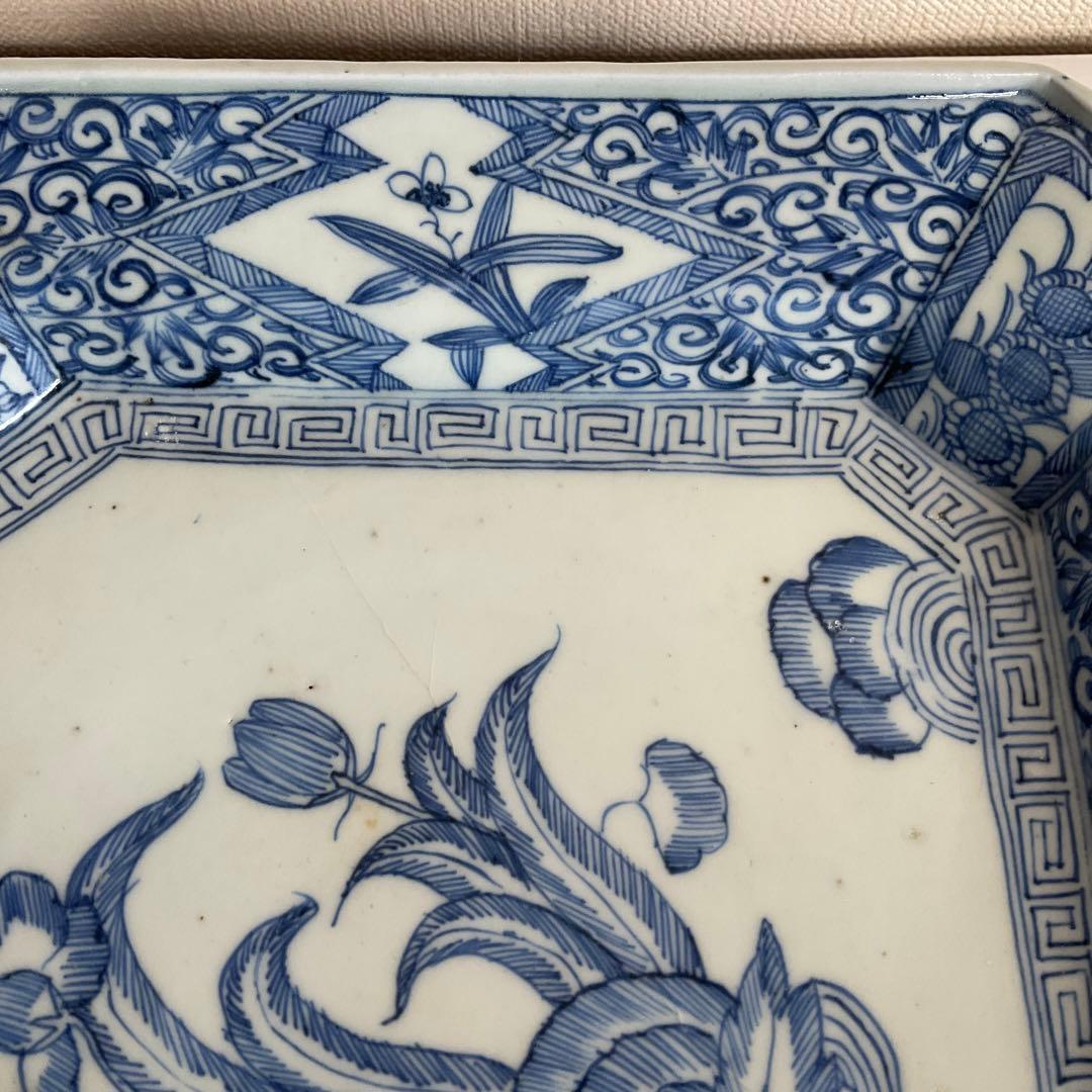 陶磁器　古伊万里　染付草花文八角皿　江戸時代中期〜後期頃　名品