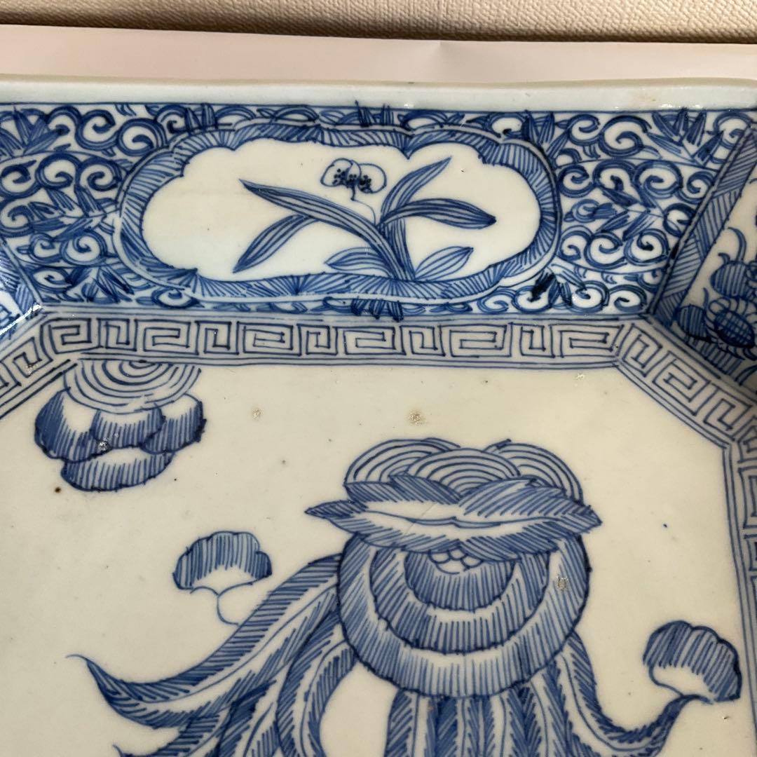 陶磁器　古伊万里　染付草花文八角皿　江戸時代中期〜後期頃　名品