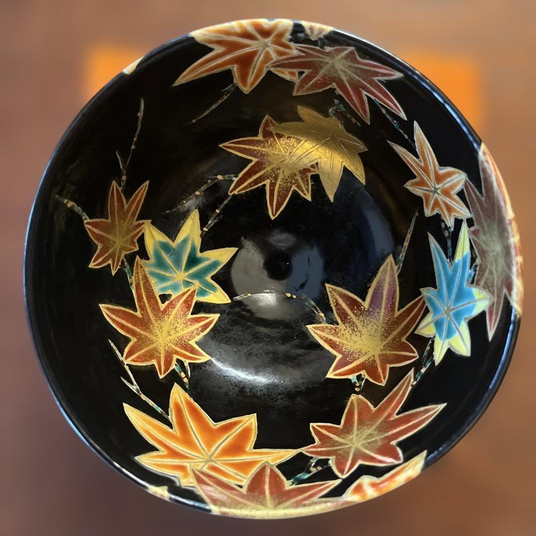 黒仁清写　紅葉絵　茶碗