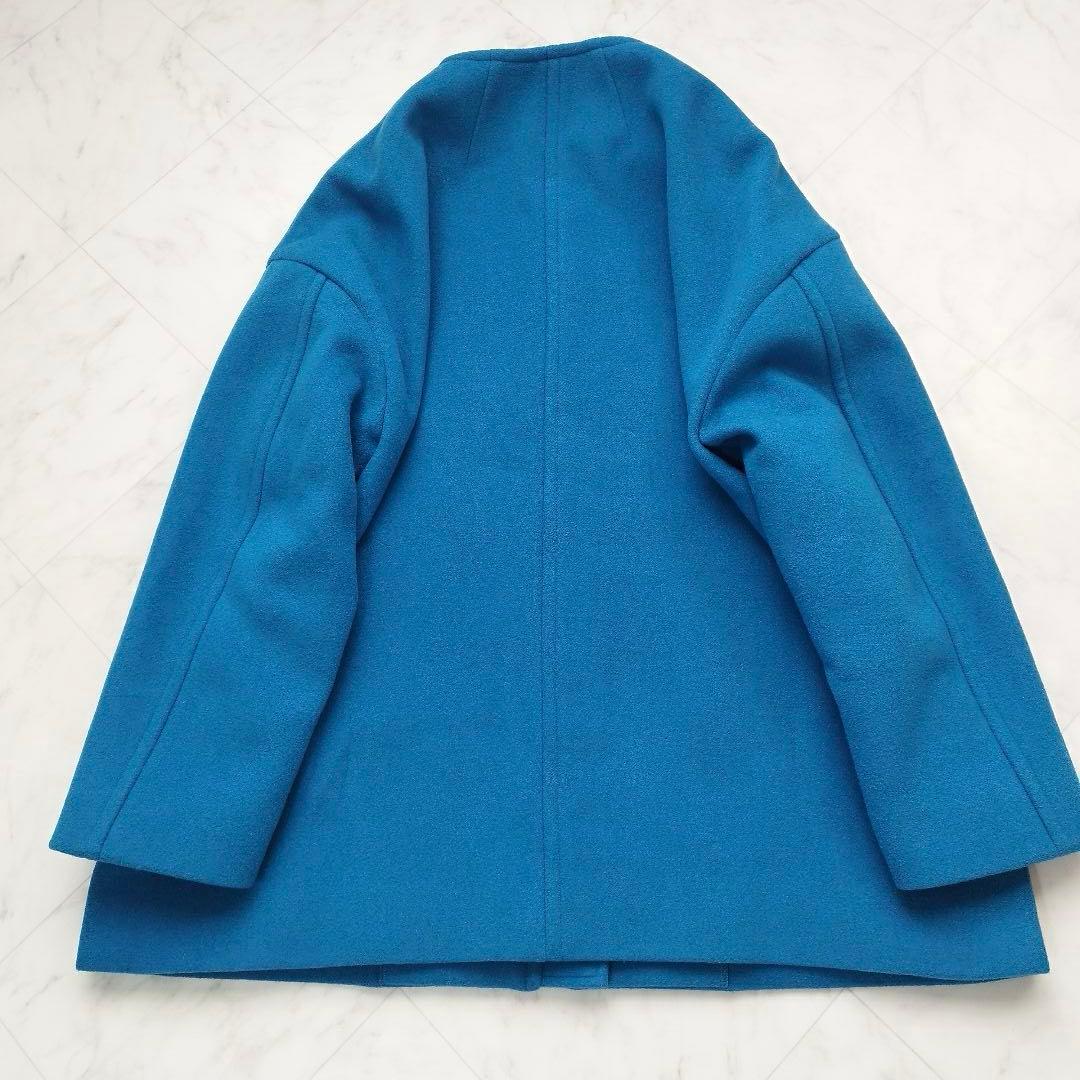 極美品　シップスエニィ　ノンミュールジングウール ノーカラー コート　青