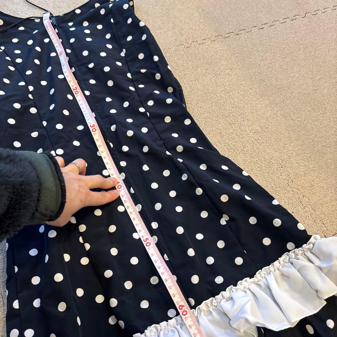 フラメンコ衣装 黒×白 ドット柄 フリル付き ロングワンピース