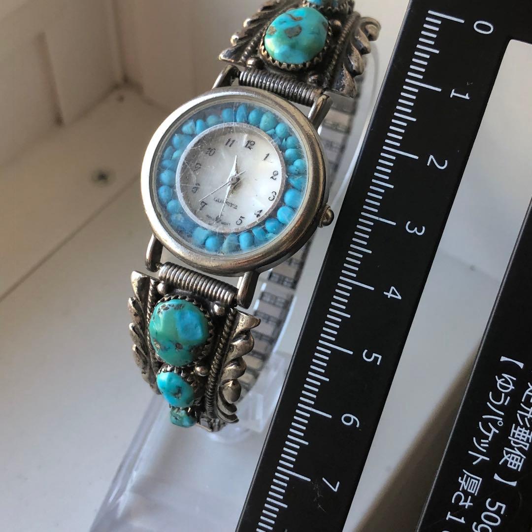 インディアン　ターコイズ装飾　ビンテージ時計　電池新品　シルバー