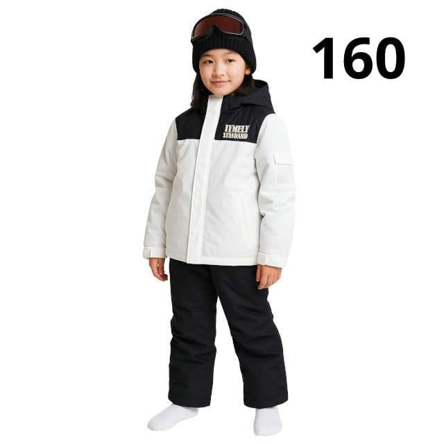 新品 スキーウェア 女の子 上下セット サイズ調整可能 ホワイト 160サイズ