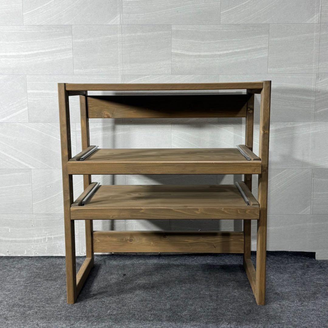 ディノス ラック キッチンラック 3段 スライド式 天然木 ブラウン d4475