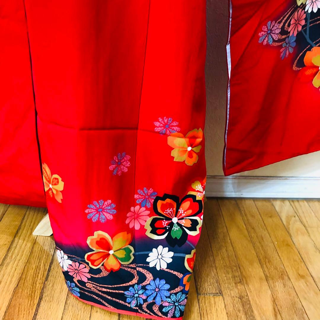 七五三 七歳‼️正絹豪華赤地桜金彩煌びやか極める‼️minkショール付完全フルセット