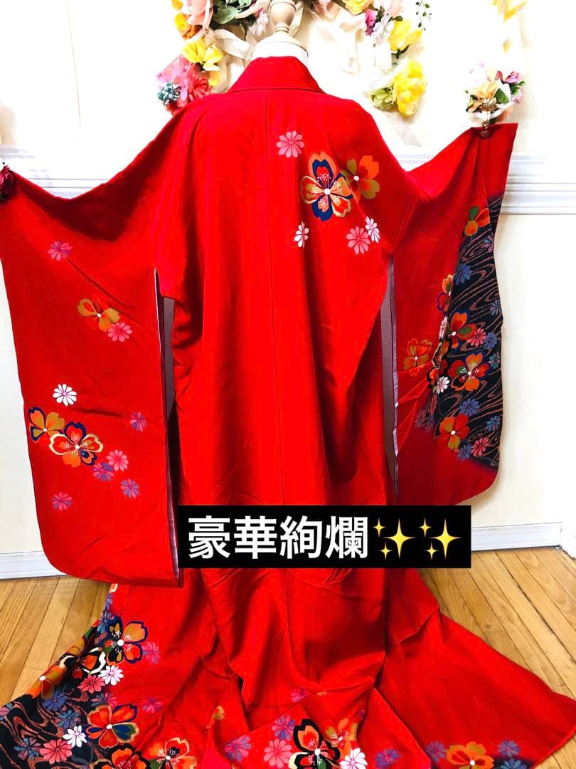 七五三 七歳‼️正絹豪華赤地桜金彩煌びやか極める‼️minkショール付完全フルセット