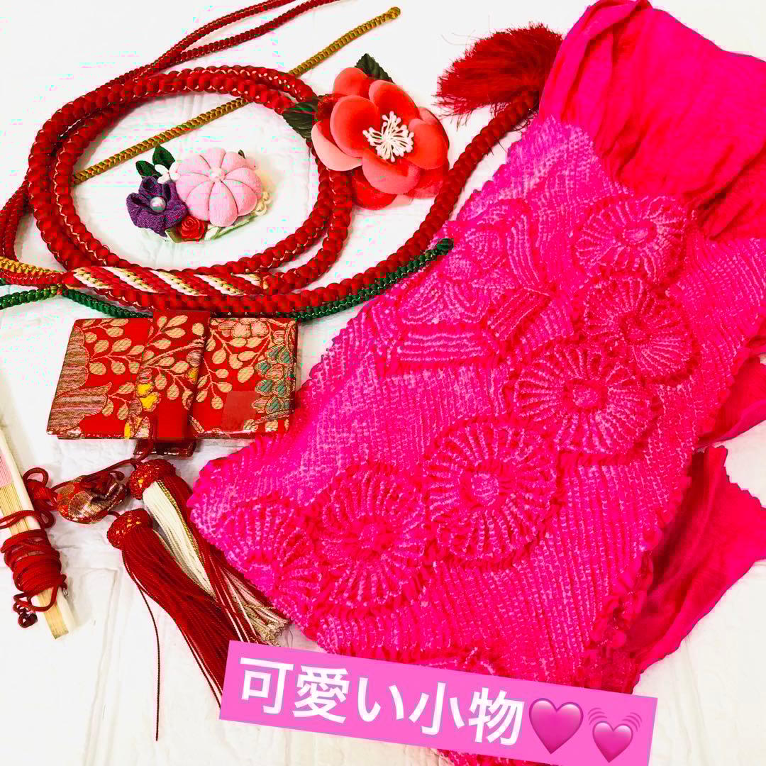 七五三 七歳‼️正絹豪華赤地桜金彩煌びやか極める‼️minkショール付完全フルセット