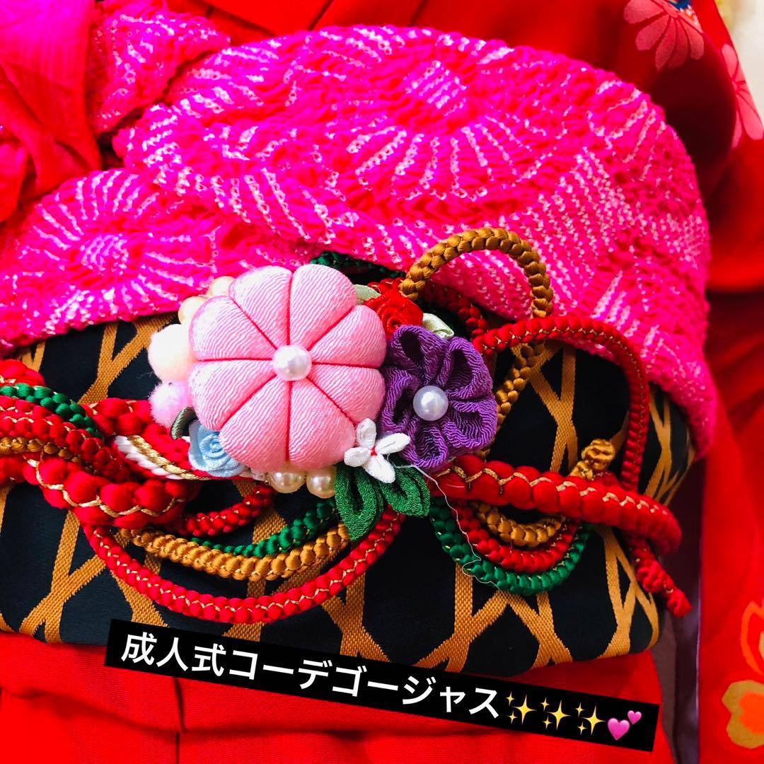 七五三 七歳‼️正絹豪華赤地桜金彩煌びやか極める‼️minkショール付完全フルセット