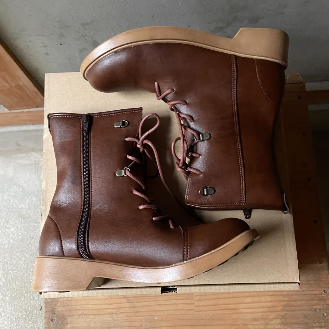 【未使用品】やさしい靴工房Belle&Sofaレースアップブーツ23.5cm茶