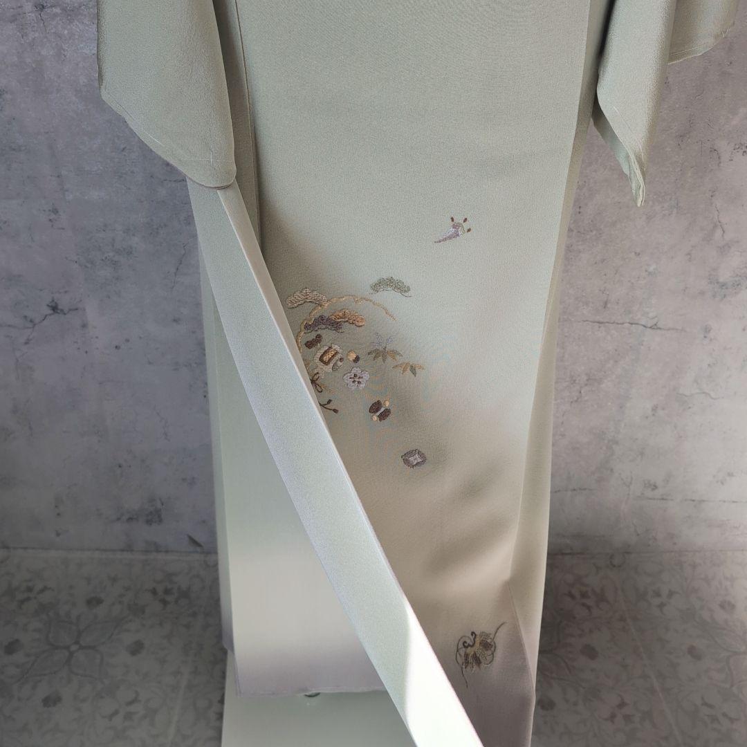 訪問着　フルセット　付け下げ　着物　正絹　刺繍　シンプル　爽やか　しつけ糸　A1